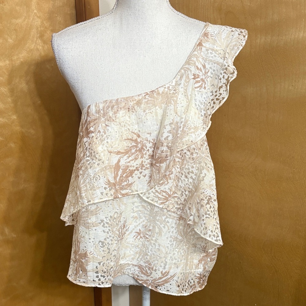 NWT Ramy Brook One Shoulder Maureen In Flax Combo Tropical Top Size XL